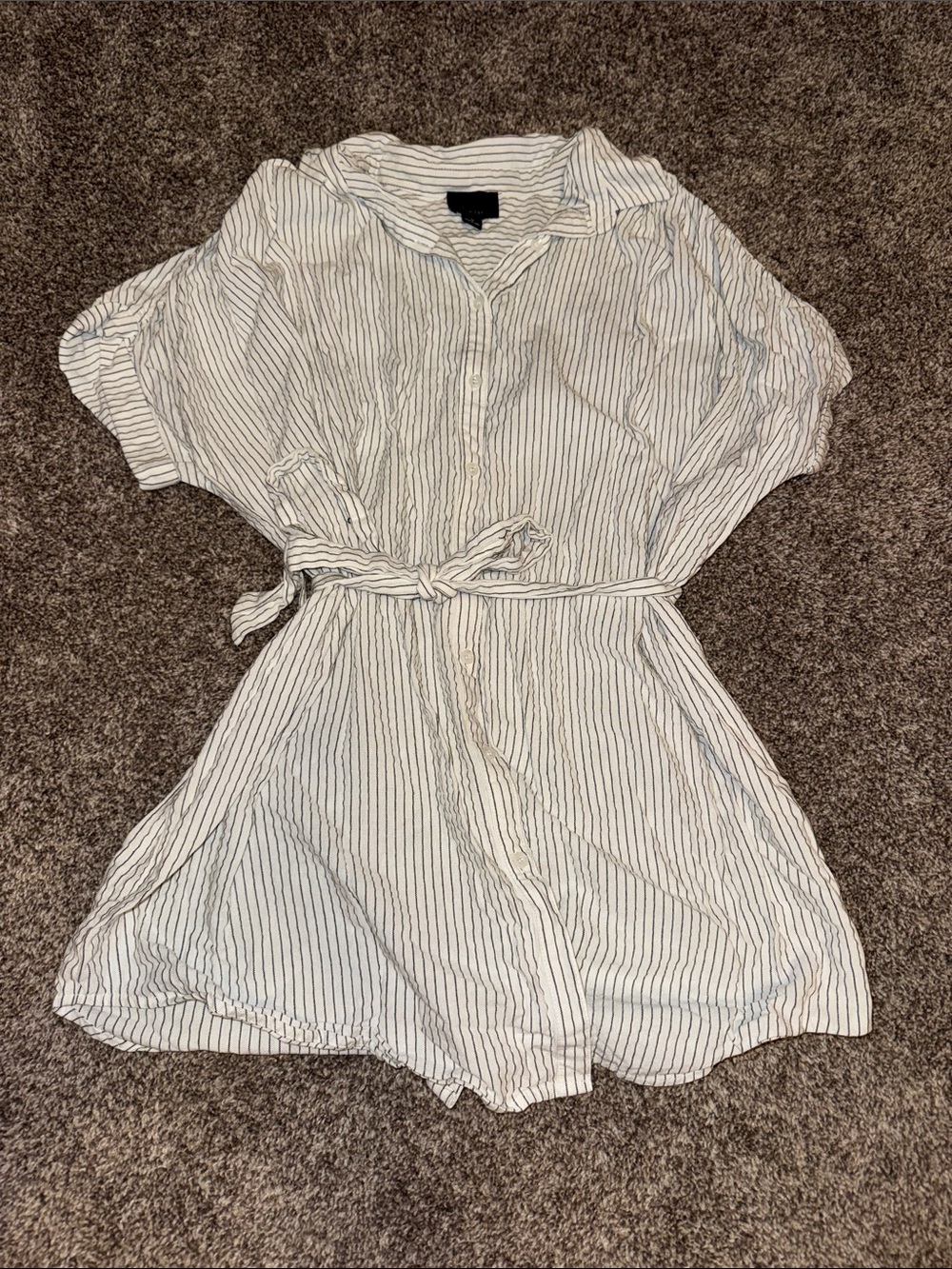 Striped Button-Front Shirt Dress in White and black
